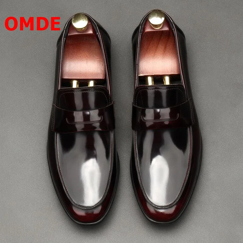 OMDE New Fashion Patent Leather Men Loafers British Style Round Toe Slip On Dress Shoes Casual Men's Party And Prom | Обувь