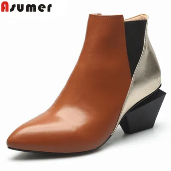 

ASUMER 2020 New classic genuine leather boots high heels spring autumn ankle boots punk thick heels female platform boots