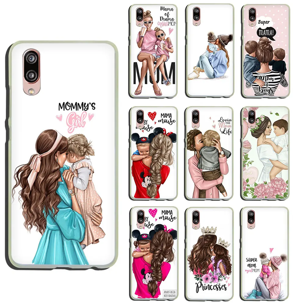 

Brown Hair Baby Mom Girl Queen Customer Hard Phone Case for Huawei P8 P9 P10 Plus P20 Lite Mini 2016 2017 2018 Pro P smart 2019