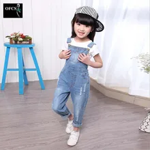 2016 New Arrival Girls Denim Overalls High Quality Kids Overall Jeans Spring&Autumn Children Trousers Jumpsuit Bib Pants 3-15Y