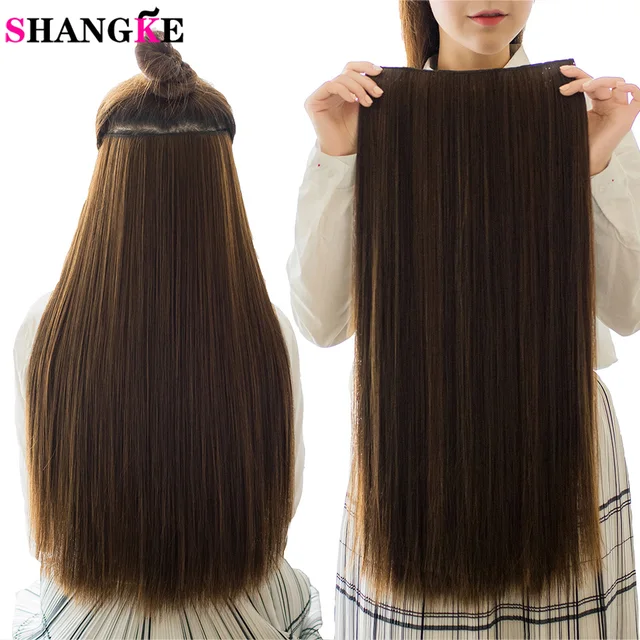 SHANGKE Straight Synthetic 24-Inch Clip in Hair Extensions Heat Resistant Wavy Hairpiece High Temperature Fiber False Hair 2