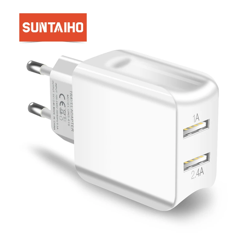 Универсальное зарядное устройство Suntaiho с двумя usb портами дорожное настенное