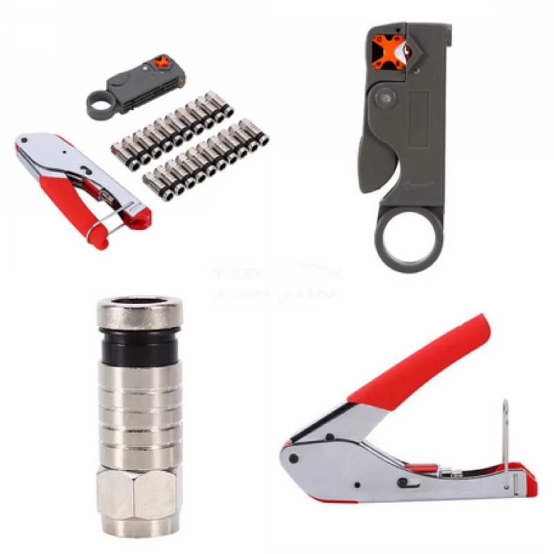 1set Coaxial Compression Connector Stripper Tools Set For RG6 RG59 Coax Cable Crimpe