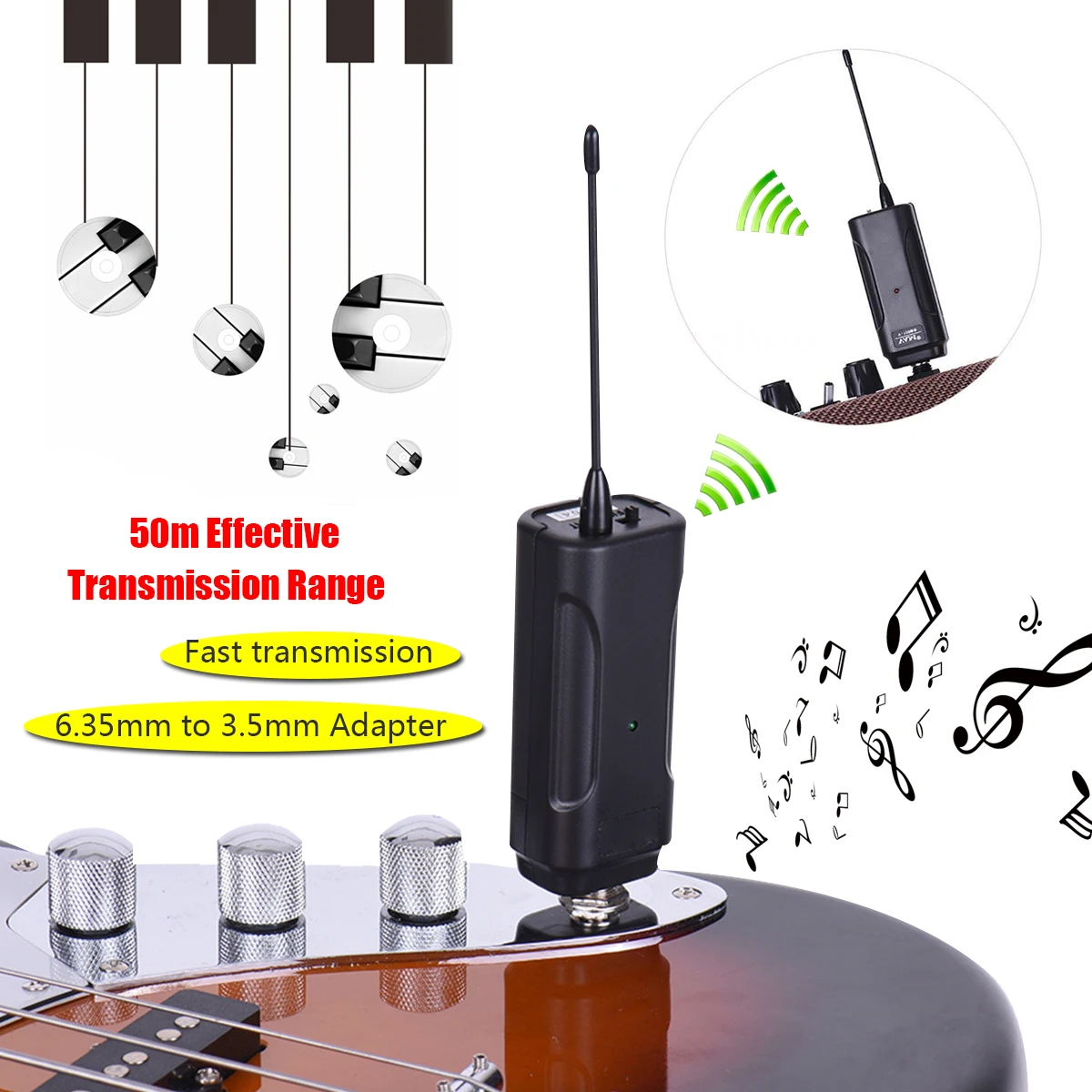

Wireless Audio Transmitter Amplifier Receiver System Lightweight for Guitar Black E4V5 Instruments Anti-jamming Multi-channel