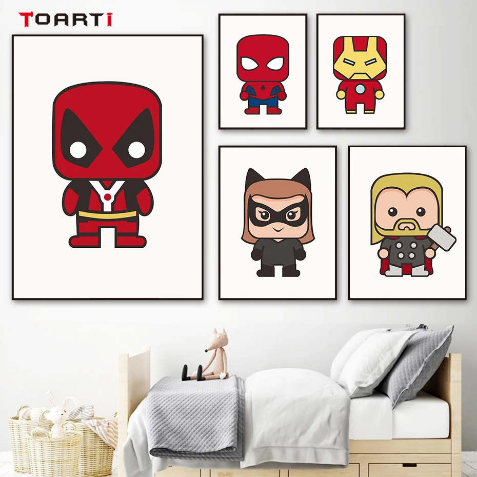 Kawaii Cartoon Superhero Character Wall Art Canvas Painting Vintage Posters&Prints Nursery Decoration Kids Room Modular Pictures (1)