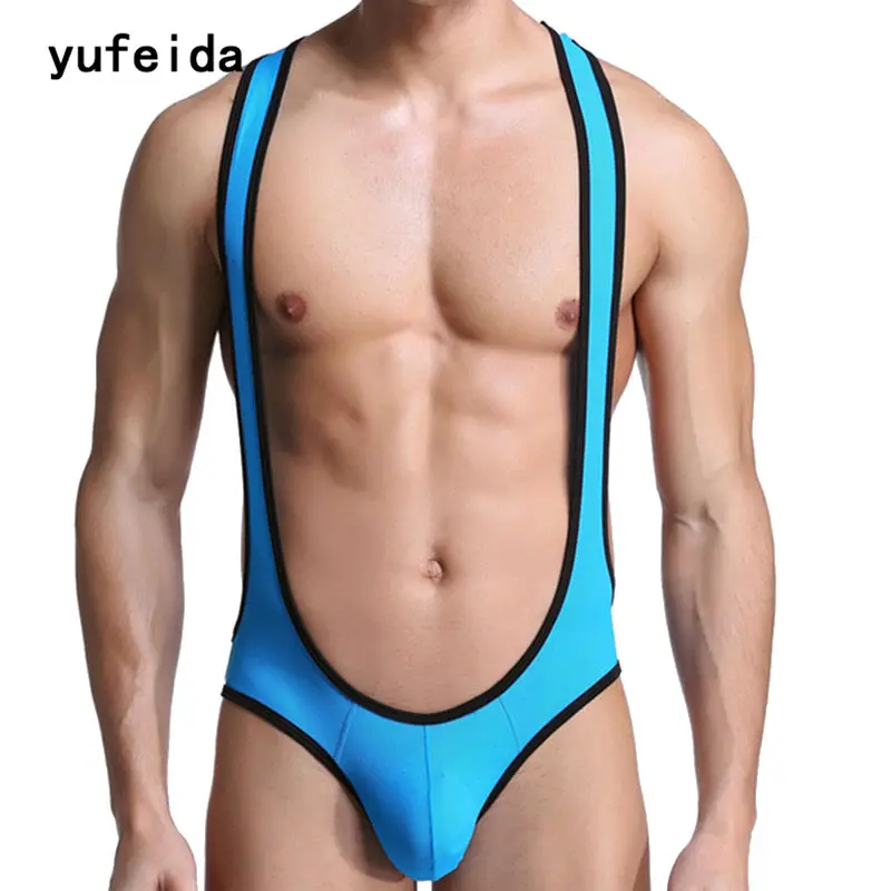 

YUFEIDA Stretch Tight Unitard Leotard Sexy Men's Underwear Bodysuit Boxers Jumpsuits Wrestling Singlets Lingerie Gay Jockstrap