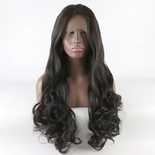 Фэнтези красоты Glueless Кружева передние парики темно-коричневый синтетические парики для женщин естественный вид длинные волнистые парики средний пробор