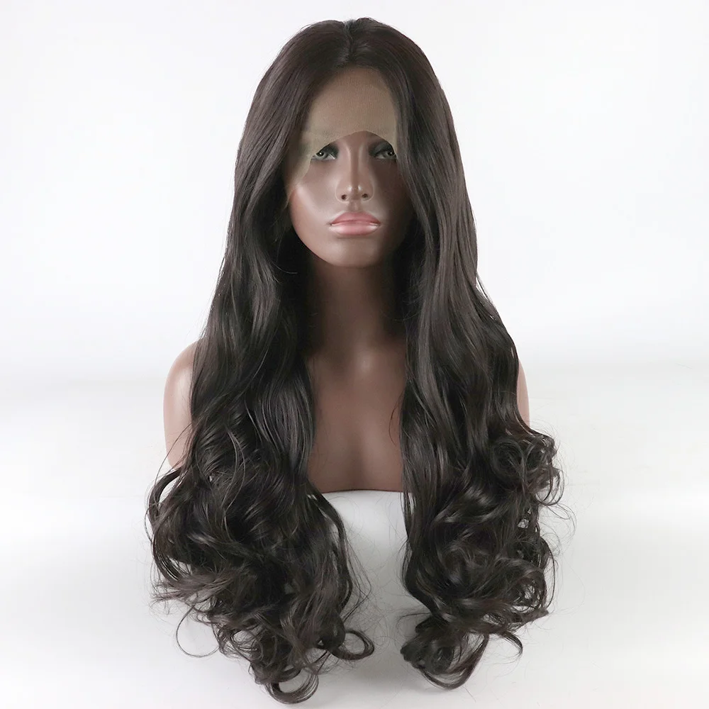

Fantasy Beauty Glueless Lace Front Wigs Dark Brown Synthetic Wigs for women Natural Looking Long Wavy Wigs Middle Parting