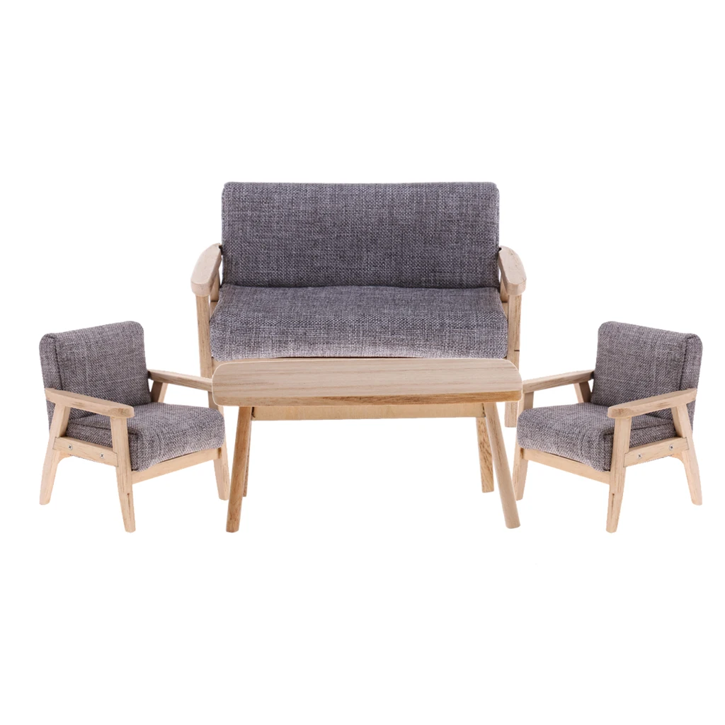 4PCS 1/12 Dollhouse Miniature Furniture End Table & Sofa Chair Set, Dolls House Life Scene Ornament, Kids Furnishings Toy