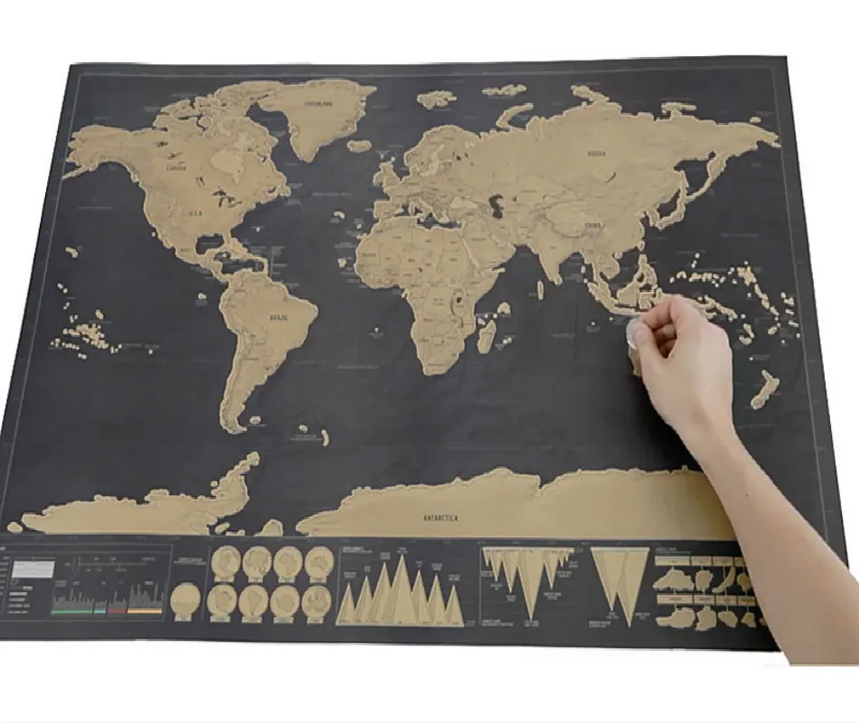 

1Pc 83*60cm Good Quality Deluxe Clear World Map Sticker Scratch World Map funny Stickers and birthday gifts for children