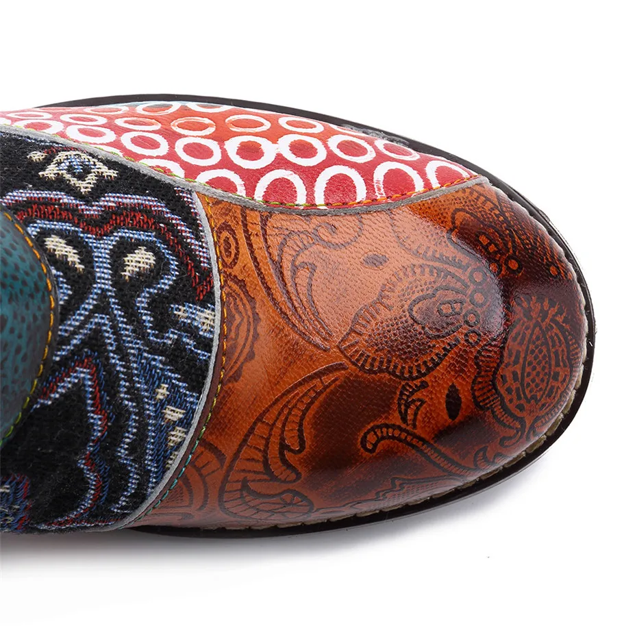 D Knight Vintage Bohemian Ankle Boots Women Shoes Genuine Leather Cowgirl Retro Printed Zip Block Heels Ladies Shoes Boats Mujer (3)