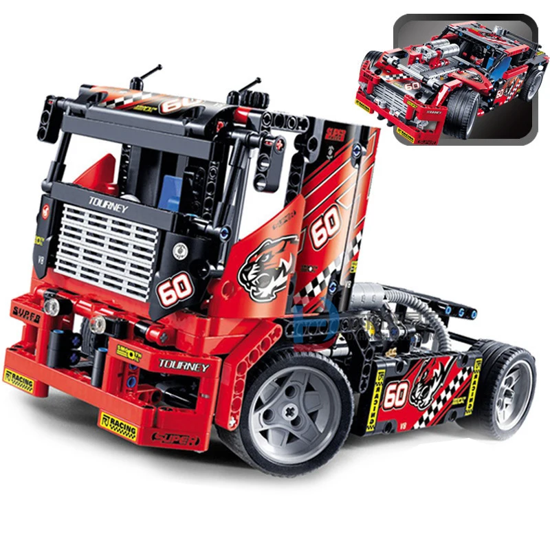 

608pcs DIY City Race Truck Car 2 In 1 Transformabl Building Blocks Brick Compatible LegoINGS Technic Toys For Children Boy Gift