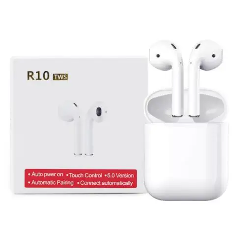 

R10 TWS Earphone Wireless Bluetooth5.0 Strong Automatic connect True earphones with Mic Binaural Calls Charging box