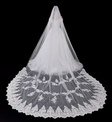 2020 Long Bridal Veil 3 Meters White/Ivory Appliqued Wedding Veil Wedding Accessories Free Shipping