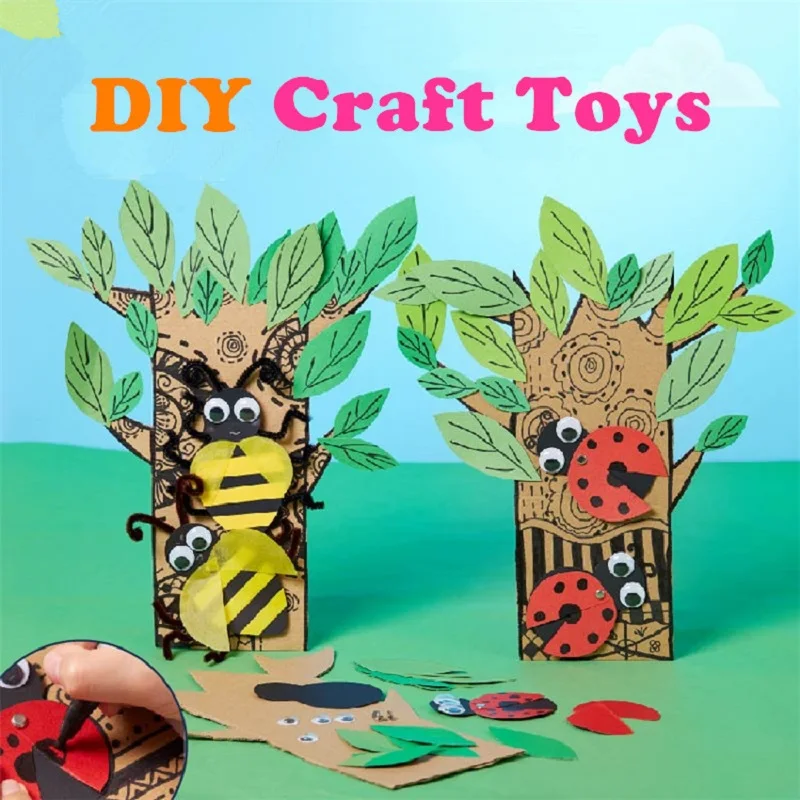 

Kids DIY Materials Package Arts & Crafts Toys 3D Handmade Stickers Children Creative Tree & Insect Design Gifts