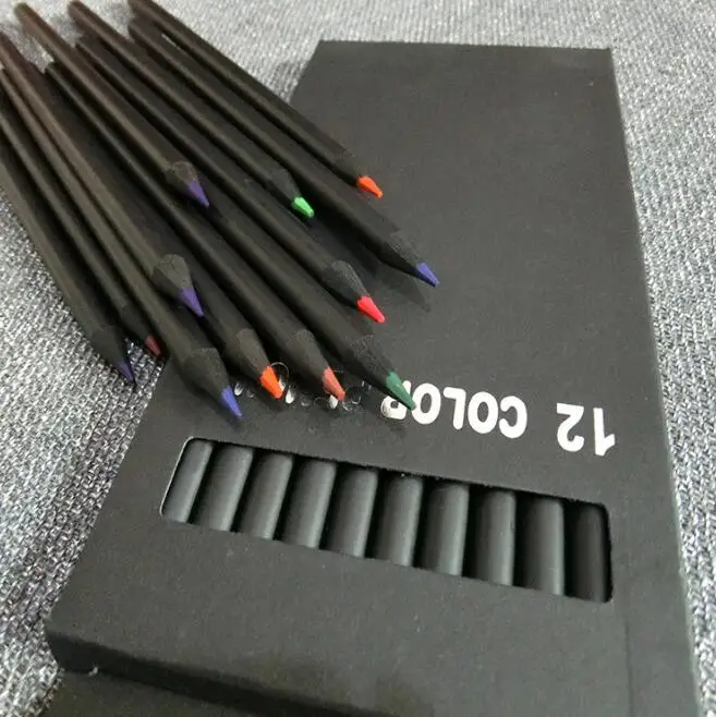 

12Pcs/set Valued Color Pencil Packaging 12 Different Colours Colored Pencil Kawaii School Black Wooden Pencil High Quality