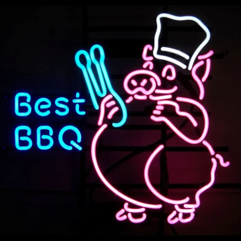 17*14" BEST BBQ NEON SIGN Signboard REAL GLASS BEER BAR PUB Billiards