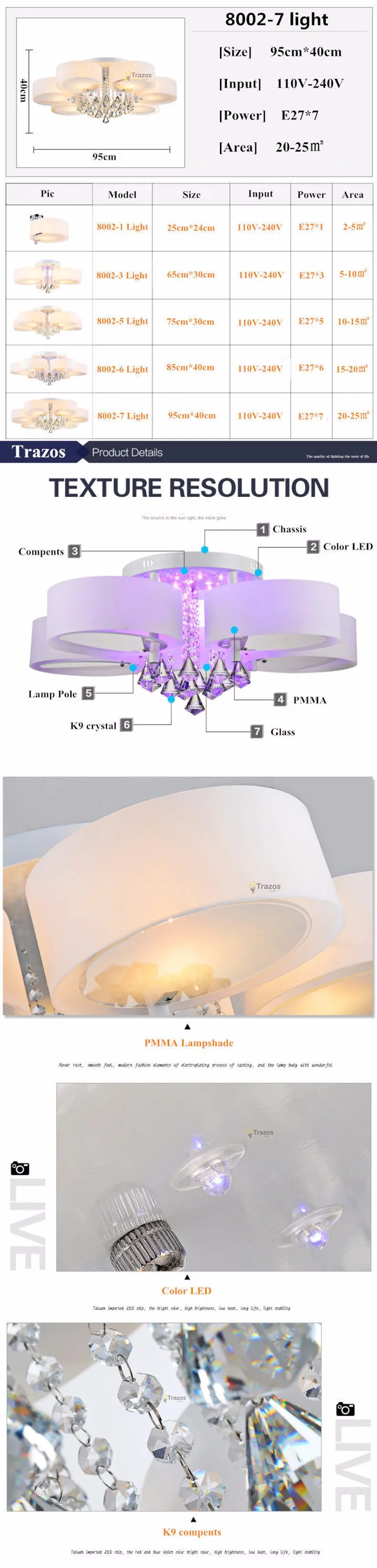Luzes de Teto Pendente de Teto Cristal Moderno Design Elegante Sala Jantar Lâmpada Branco Sombra Acrílico Lustre Led 13 China led ceiling light modern Suppliers