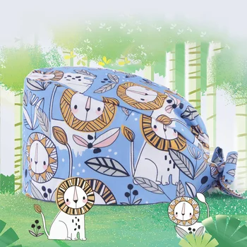 

Blue Lion Surgical Cap Medical Scrubs Hat Veterinarian Work Hats Women Men 100% Cotton Tieback Chef Waitress Working Hat