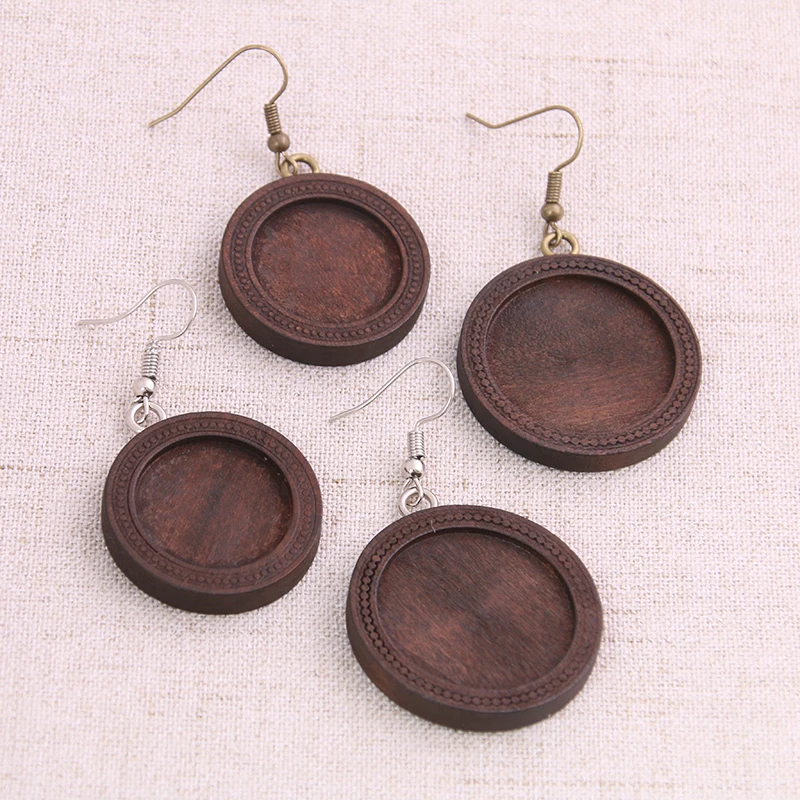 

4pcs 20/25mm Wood Cabochon Earring Base Settings Blank Stainless Steel HooksDiy Accessories For Making Earrings