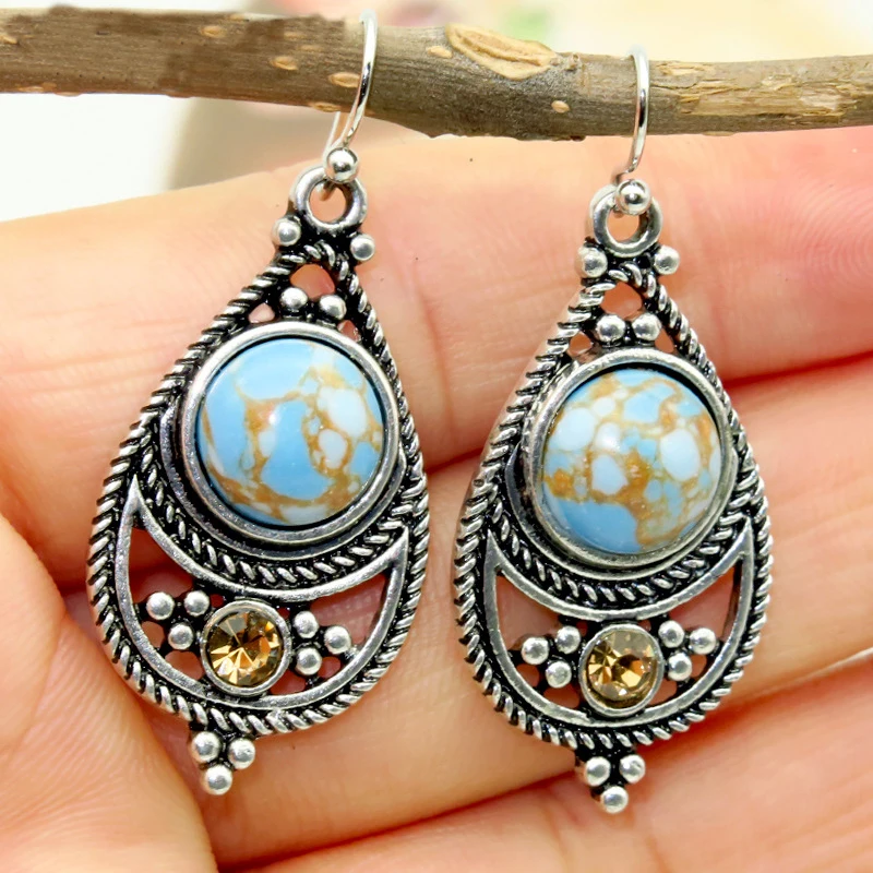 

Tisonliz Vintage Silver Stone Crystal Long Dangle Earrings for Women Wedding Statement Earrings Fashion Jewelry Gifts Brincos