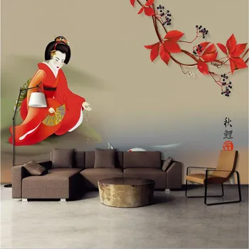 

Custom wallpaper new Chinese style hand-painted Japanese-style beauty branches wall decoration high-grade waterproof material
