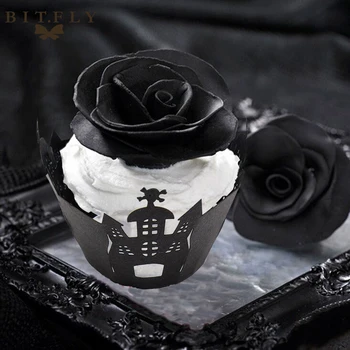 

12pcs/lot Laser Cut Cupcake Wrappers Halloween Decoration Baking Cup Cake case Accessory Party Decorations Event Party Supplies