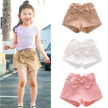Летние милые шорты для девочек хлопковые детские шорты детские короткие штаны с бантом популярные шорты брюки с тремя точками повседневные пляжные шорты