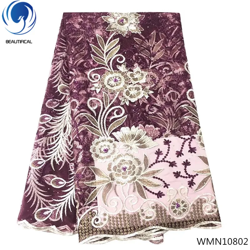 

BEAUTIFICAL mesh lace fabric french tulle lace fabric with beads 5 yards latest african lace fabrics 2018 hot products WMN108