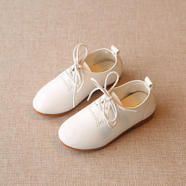 Весенняя детская обувь для мальчиков и девочек; модные туфли на шнурках на каждый день для детей плоской подошве; мокасины; балетки на плоской подошве; туфли без каблуков "принцесса" - Цвет: Белый