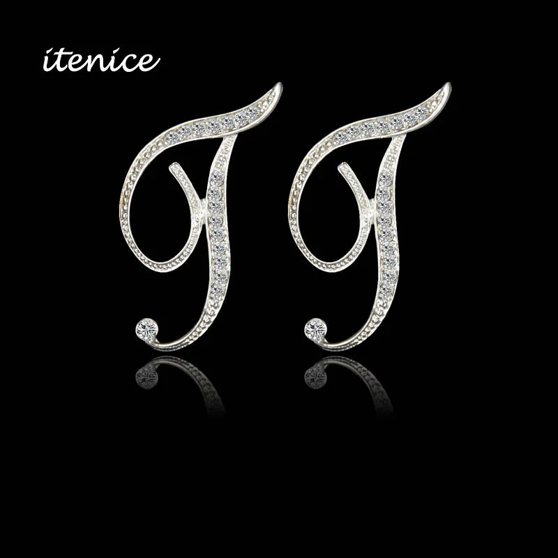 2016 New Fashion Jeweller Classic Crystal Rhinestone 26 Letters Rhinestone Push Back Stud font b Earrings