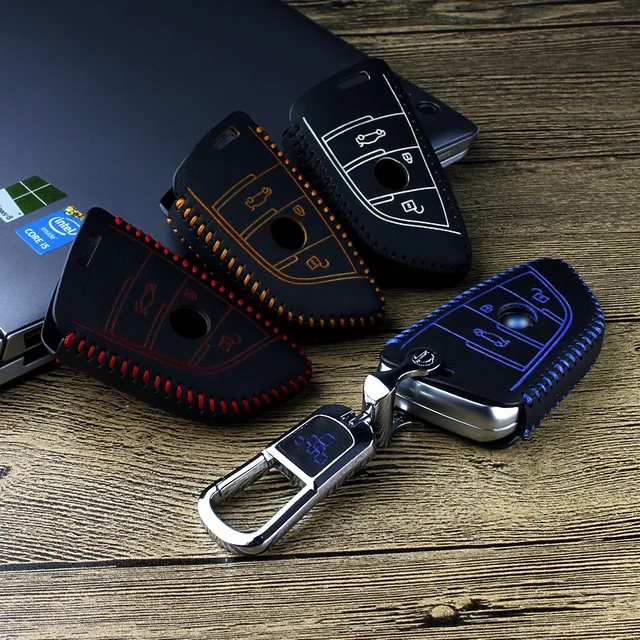 

Leather Key Cover for bmw 1 2 3 4 X3 X4 2012 2014 2016 2018 3 button car holder case key3 Free shipping