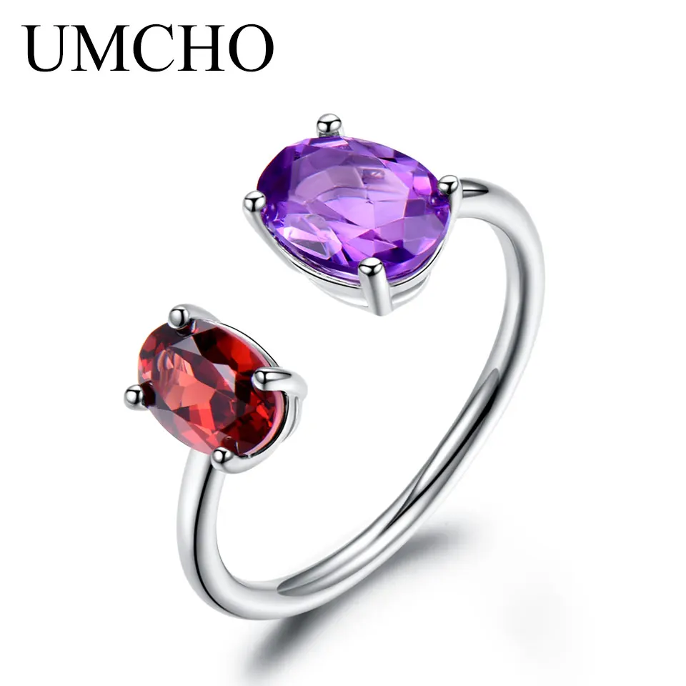 garnet amethyst UMCHO 10.7ct натуральный аметист, гранат кольцо различные драгоценные камни Твердые стерлингового серебра 925 обручальные кольца для женщин ювелирные украшения - Цвет камня: garnet amethyst