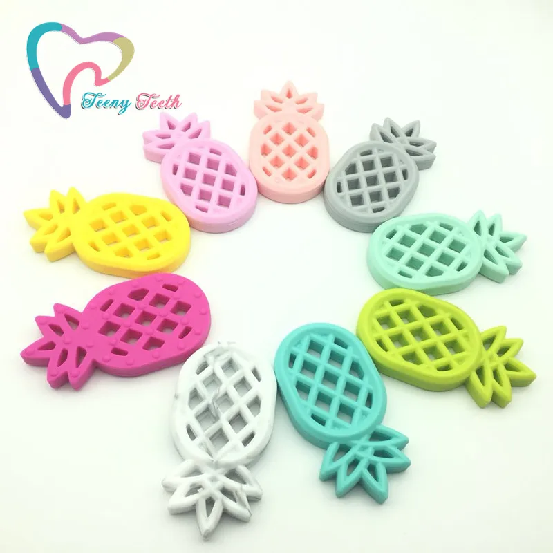 

Teeny Teeth 10PCS Baby Pendants Silicone Pineapple Silicone Teether Pendants Toys BPA Free DIY Baby Pram Toy Teething Pineapple