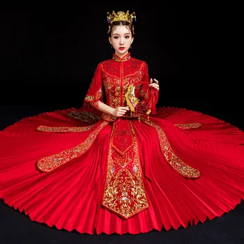 

Chinese Traditional Wedding Dress Cheongsam Red Qipao Embroidery Vestido De Noche Robe Orientale Collars China Clothing Store
