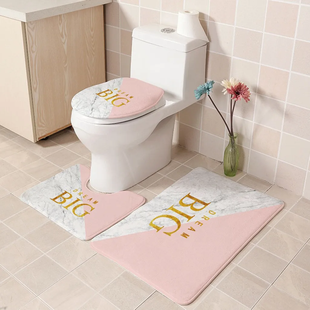 3 шт набор ковриков для ванной комнаты с мраморной текстурой розовые блестящие ковры с сердечками мягкие фланелевые Противоскользящие коврики для ванной коврики для туалета крышка крышки