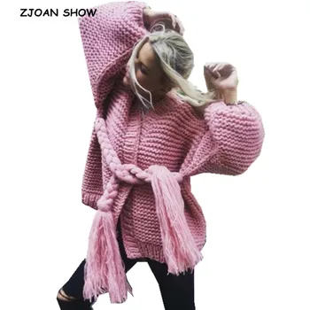 

Street Twist Tassel Lace up Sashes Cardigan Sweater Retro Women Long Sleeve Knitted Knitwear Jumper kleding jerseis mujer femme