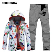 GSOU зимний мужской лыжный костюм зимний открытый ветрозащитный Теплый Лыжный костюм Водонепроницаемая быстросохнущая лыжная куртка+ лыжные штаны для мужчин