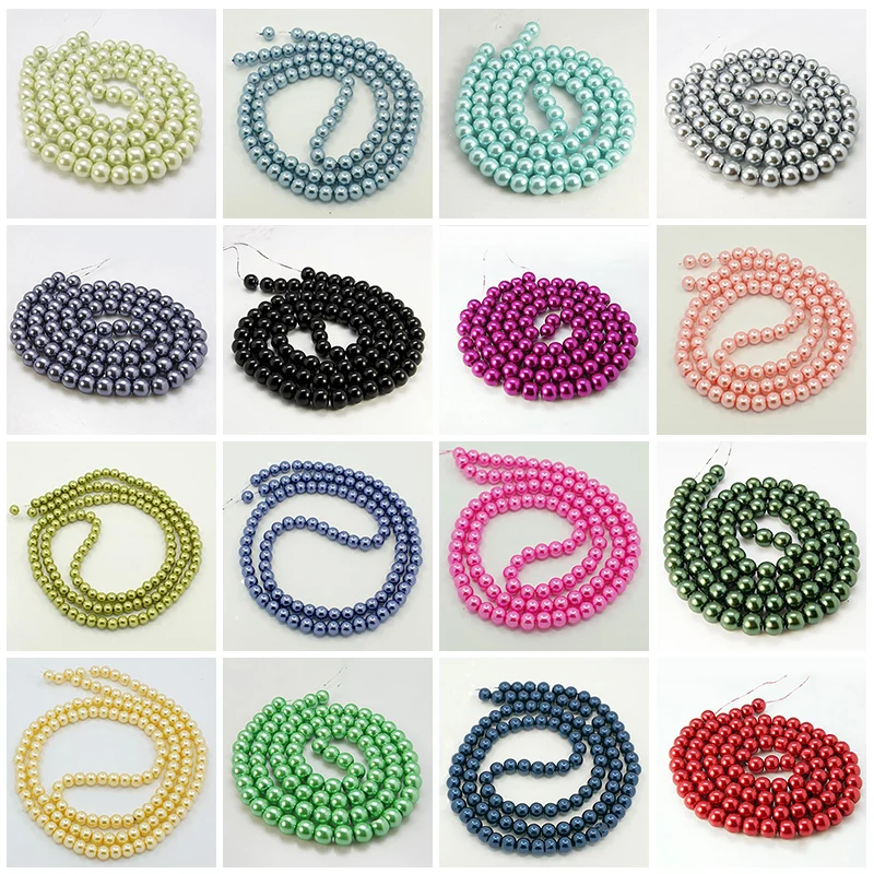 

Pearl Beads 140pcs/strand White Glass Imitation Round Loose Beads For Jewelry Necklace Craft Making 6mm Hole 1mm Drop Shipping