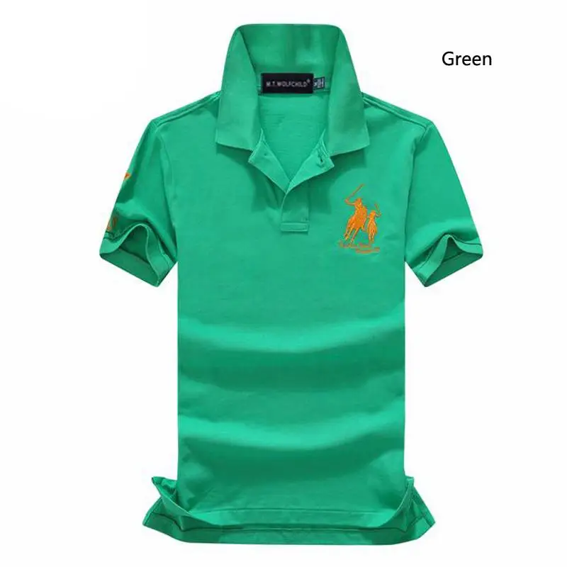 Хорошее качество летние Брендовые мужские рубашки поло с коротким рукавом, повседневные мужские хлопковые рубашки поло с отворотом, модные мужские облегающие Топы - Цвет: Green