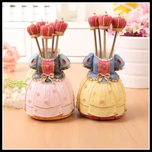 1 Stück Hohe Qualität Kleid Harz Halter Edelstahl Obst Gabel Wohnkultur Obst Gabeln Picks Party Utensilien FreeShipping