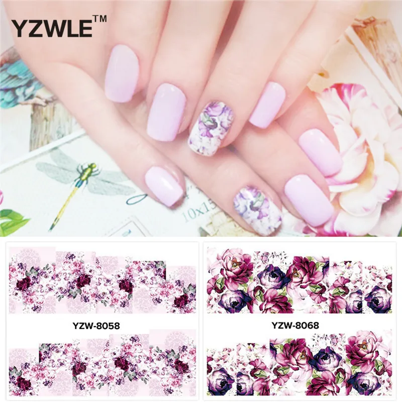 

WUF 2 Patterns/Set peony and plum flower Nail Art Water Decals Transfer Sticker YZW-8058&8068