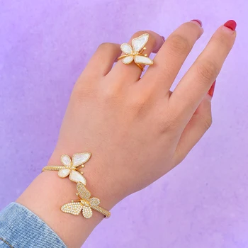

GODKI Luxury Buttefly Bangle Ring Sets Fashion DubaiBridal Jewelry Sets For Women Wedding brincos para as mulheres 2019