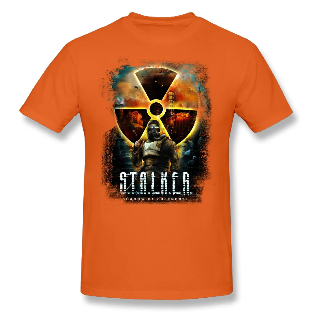 Футболки на каждый день Сталкер тень Чернобыля крутые футболки мужские органические хлопковые с коротким рукавом мужские однотонные футболки круглый воротник - Цвет: Оранжевый