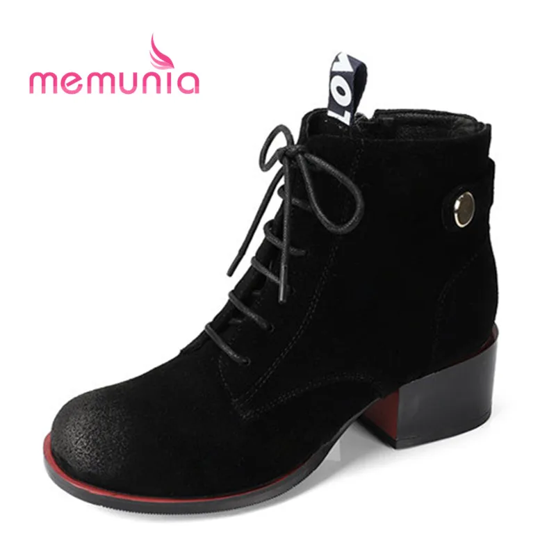 

MEMUNIA big size 33-43 women boots simple zipper round toe fashion boots casual genuine leather boots 2020 new ankle boots