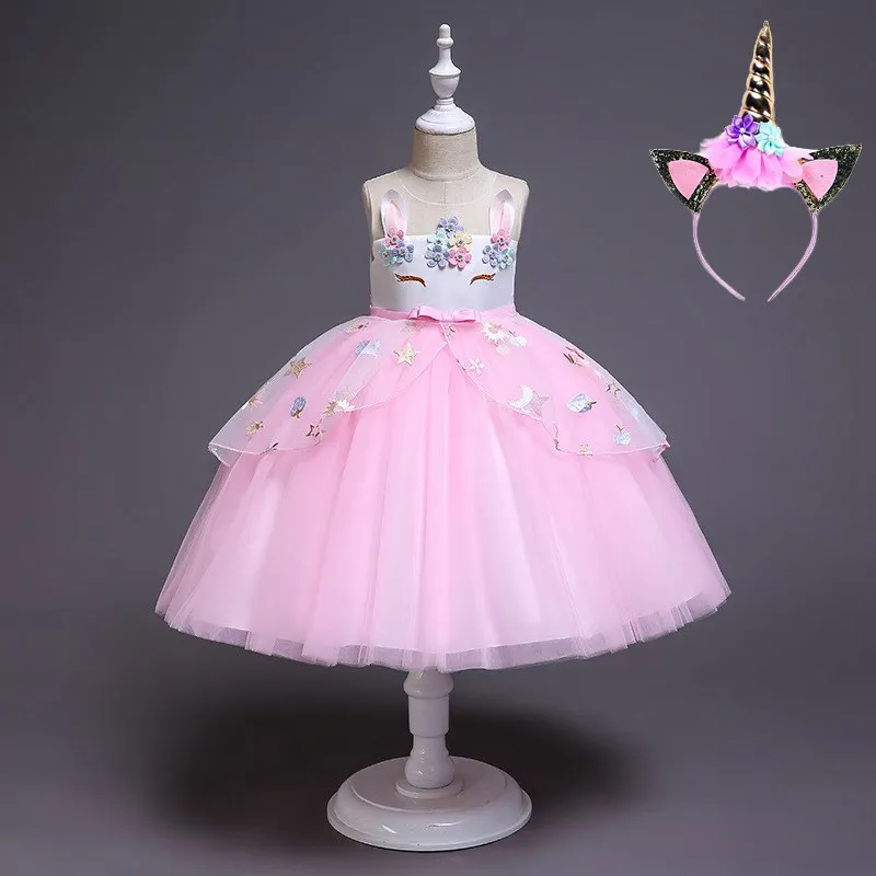 VOGUEON/платье-пачка с единорогом для маленьких девочек; Летние Элегантные вечерние платья без рукавов; детское нарядное платье с единорогом; костюм на день рождения - Цвет: Unicorn Dress J Set