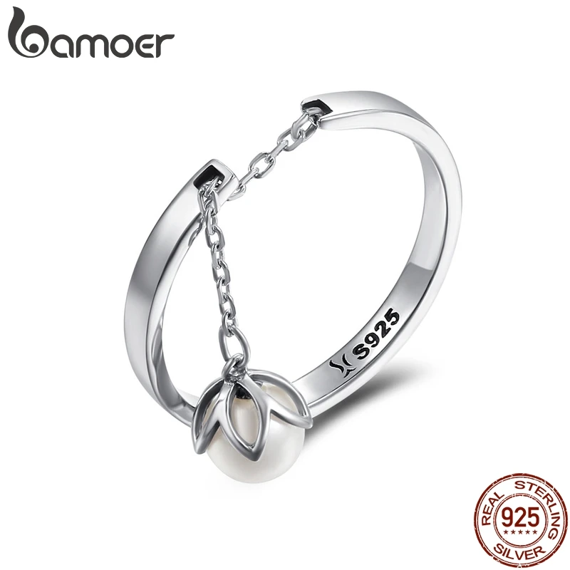 BAMOER Genuine 925 Sterling Silver Tears Of Flowers Dangle Open Finger Rings for Women Luxury Sterling Silver Jewelry SCR165