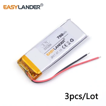

3pcs /Lot 3.7v lithium Li ion polymer rechargeable battery 333266 700mah MP5 GPS Dipper LED light box DIY speaker