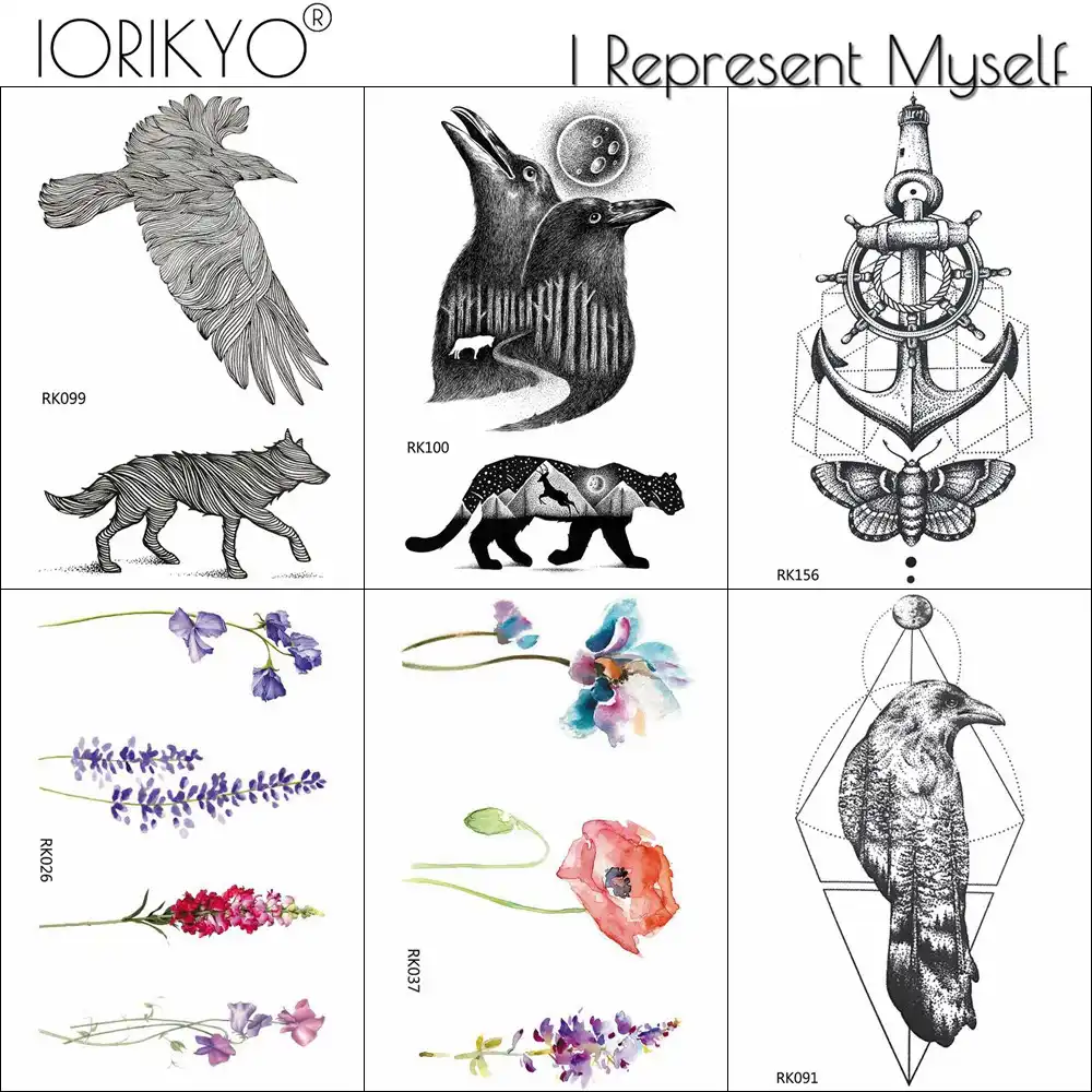 Iorikyo Tatouage étanche Noir Oiseaux Corbeau Femmes Corps Art Dessin Temporaire Tatouage Pic Hommes Bras Cheville étanche Tatoos Aigle