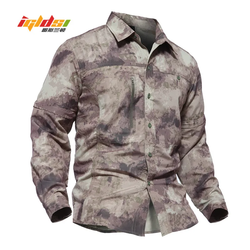 Igldsi нам Военная Униформа Стиль Камуфляж Тактический рубашка Для мужчин Съемный Водонепроницаемый солдаты армии армейские Рубашки для мальчиков с длинным рукавом Cargo Shirt